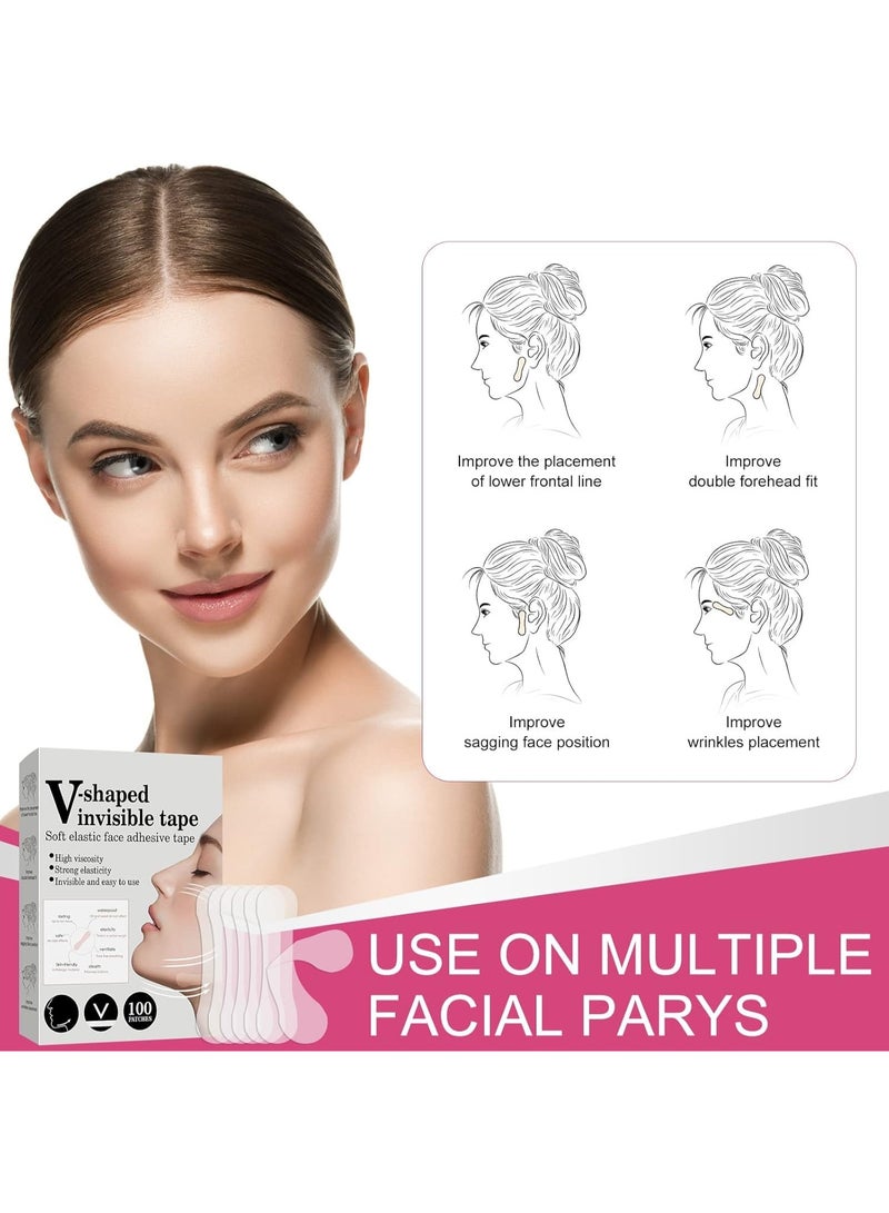 V-Line Face Lift Tape - 100 PCS Invisible Lifting Strips for Double Chin Reduction, Wrinkle Concealment & Skin Tightening - Image 4
